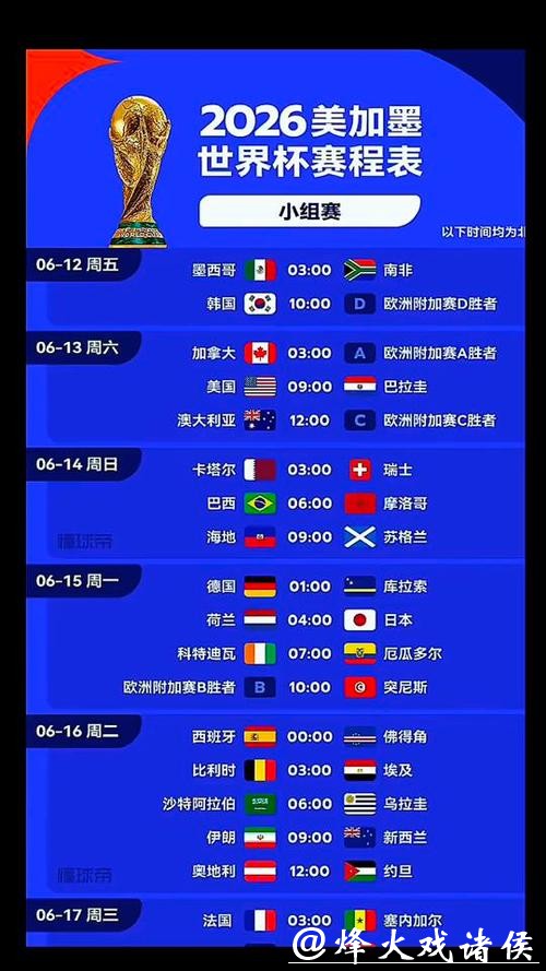 2026世界杯赛事时间安排表